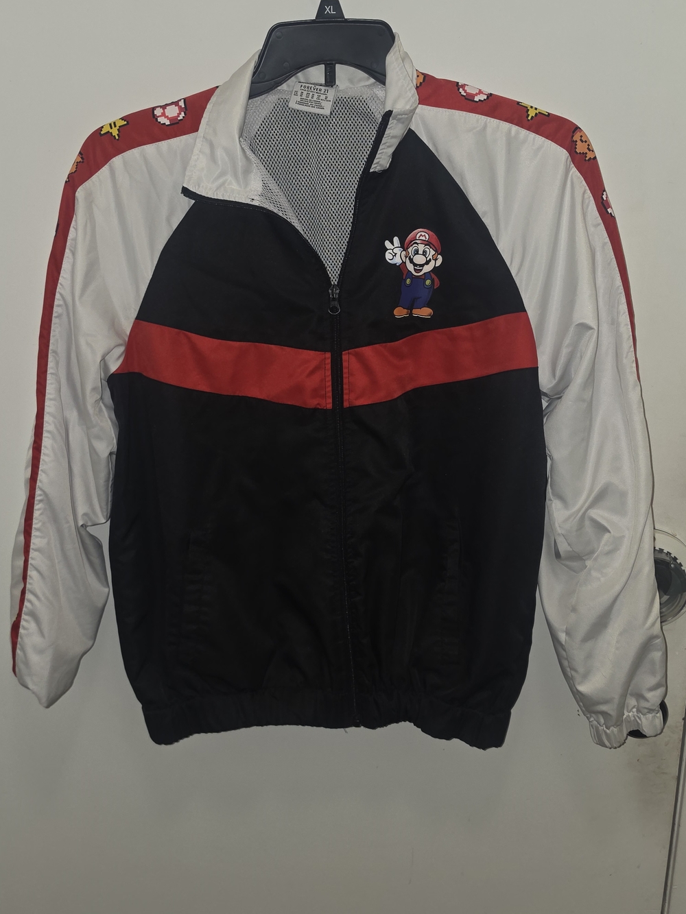 Forever 21 Black, Red & White Super Mario Brothers Graphic Windbreaker